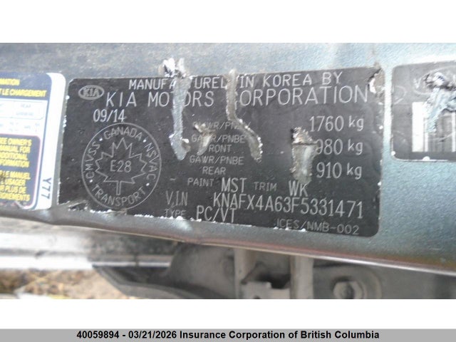 40059894 :رقم المزاد ، KNAFX4A63F5331471 vin ، 2015 Kia Forte مزاد بيع