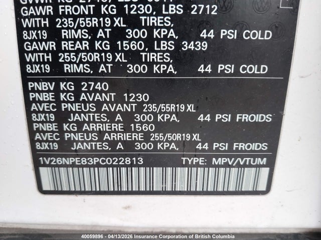 40059896 :رقم المزاد ، 1V26NPE83PC022813 vin ، 2023 Volkswagen Id.4 Pro مزاد بيع