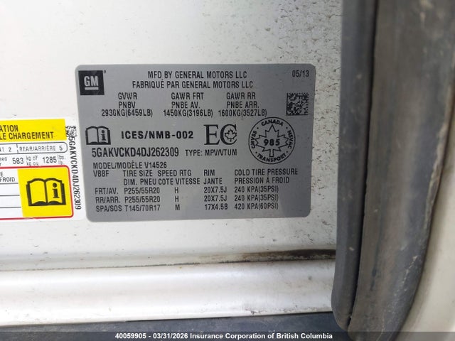 Aukcja sprzedaży 2013 Buick Enclave, vin: 5GAKVCKD4DJ262309, numer aukcji: 40059905