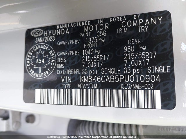 Aukcja sprzedaży 2023 Hyundai Kona, vin: KM8K6CAB5PU010904, numer aukcji: 40059924