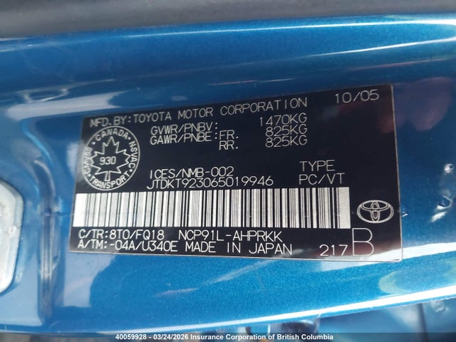 40059928 :رقم المزاد ، JTDKT923065019946 vin ، 2006 Toyota Yaris مزاد بيع