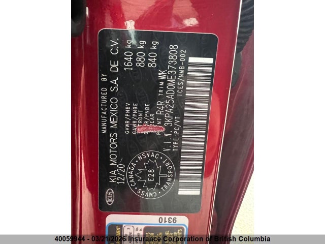 3KPA25AD0ME373808 KIA Rio