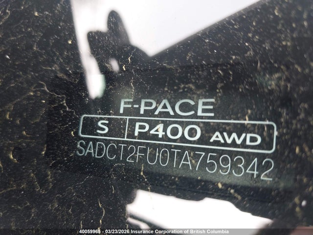 Aukcja sprzedaży 2026 Jaguar F-pace R-dynamic S, vin: SADCT2FU0TA759342, numer aukcji: 40059965