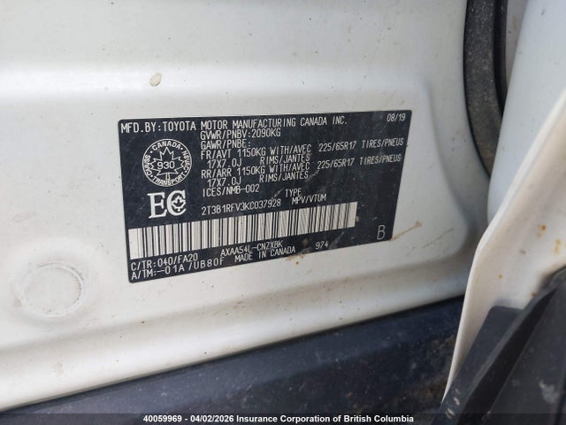 Продажа на аукционе авто 2019 Toyota Rav4, vin: 2T3B1RFV3KC037928, номер лота: 40059969