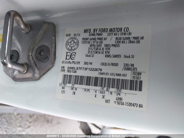 40059972 :رقم المزاد ، NM0LS7F73F1222679 vin ، 2015 Ford Transit Connect Xlt مزاد بيع