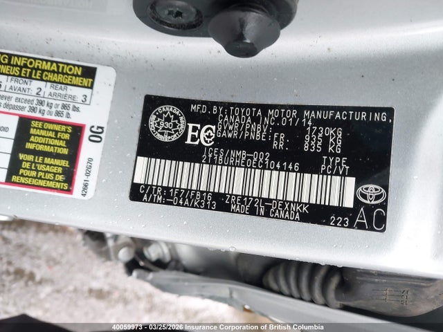 Aukcja sprzedaży 2014 Toyota Corolla Le, vin: 2T1BURHE0EC104146, numer aukcji: 40059973