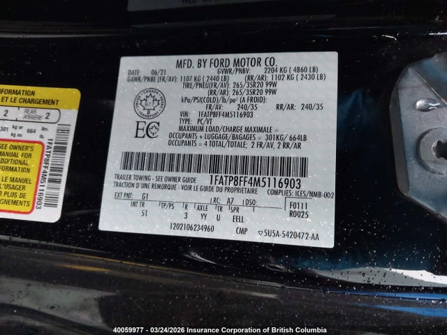 Продажа на аукционе авто 2021 Ford Mustang Gt, vin: 1FATP8FF4M5116903, номер лота: 40059977