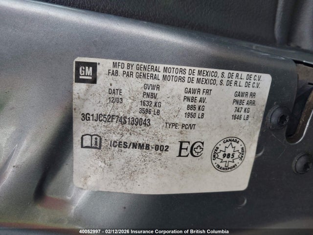 Продаж на аукціоні авто 2004 Chevrolet Cavalier, vin: 3G1JC52F74S139043, номер лоту: 40052997