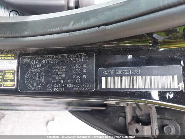 Aukcja sprzedaży 2007 Kia Rio 5 Sx, vin: KNADE163676217731, numer aukcji: 40059987