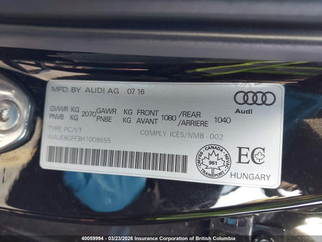 WAUE8GFF3H1009555 Audi A3