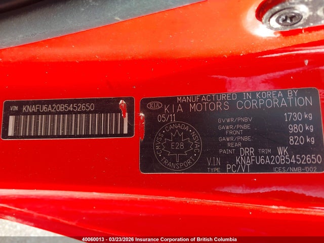Aukcja sprzedaży 2011 Kia Forte, vin: KNAFU6A20B5452650, numer aukcji: 40060013