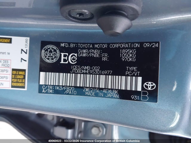 40060023 :رقم المزاد ، JTDBDMHE9S3016977 vin ، 2025 Toyota Corolla Le/se مزاد بيع
