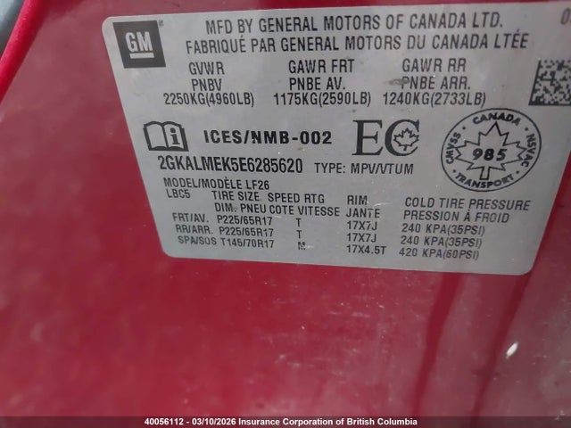 Aukcja sprzedaży 2014 Gmc Terrain Sle, vin: 2GKALMEK5E6285620, numer aukcji: 40056112