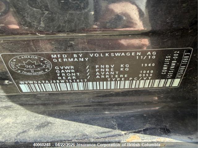 Aukcja sprzedaży 2011 Volkswagen Golf, vin: WVWDA7AJ9BW151417, numer aukcji: 40060248