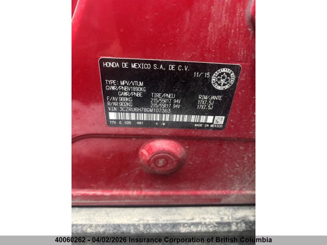 3CZRU6H78GM107363 Honda HR-V