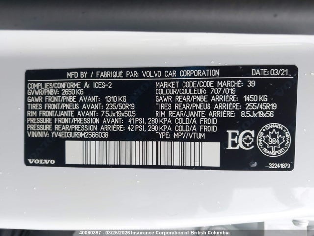 YV4ED3UR9M2566038 Volvo XC40