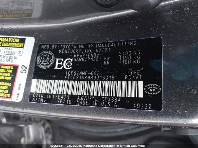 4T1B21HK9MU016318 Toyota Camry