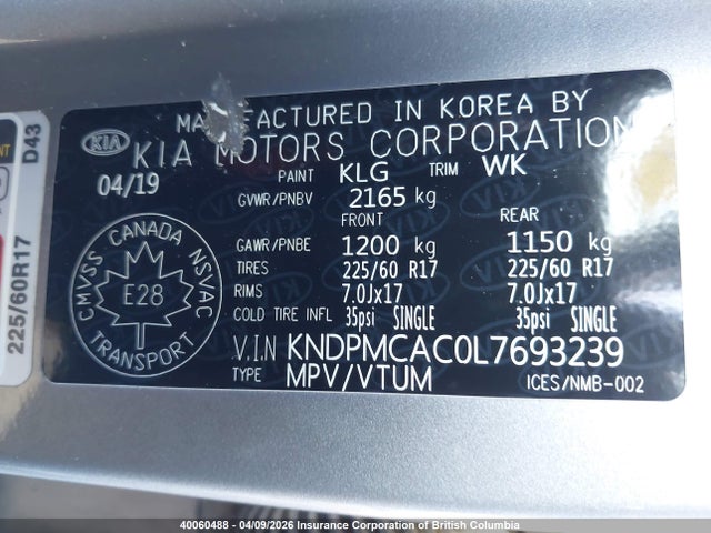 Aukcja sprzedaży 2020 Kia Sportage Lx, vin: KNDPMCAC0L7693239, numer aukcji: 40060488