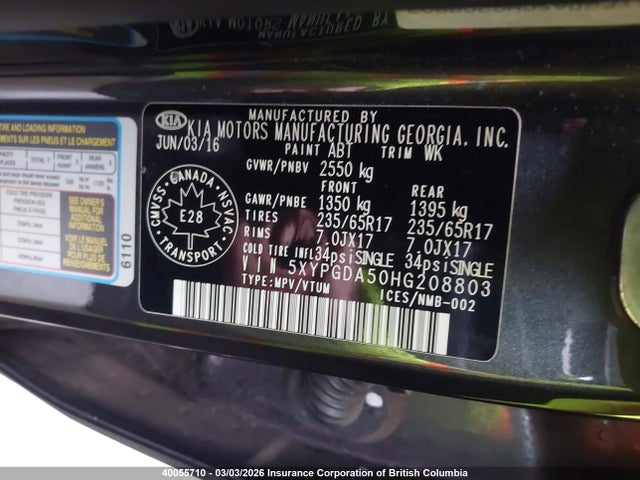 5XYPGDA50HG208803 KIA Sorento Lx/l