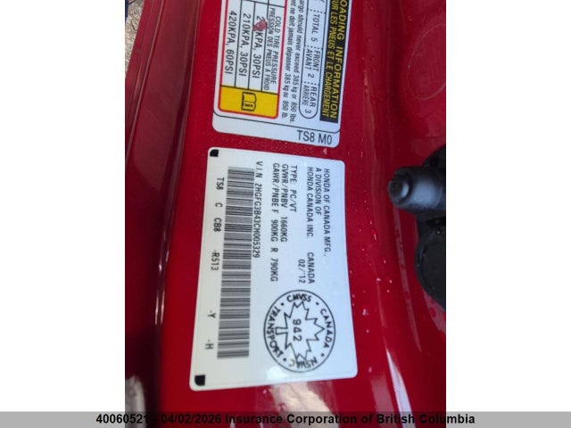 Продаж на аукціоні авто 2012 Honda Civic, vin: 2HGFG3B43CH005329, номер лоту: 40060521