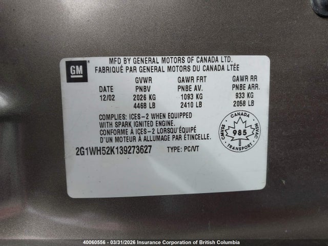 Aukcja sprzedaży 2003 Chevrolet Impala Ls, vin: 2G1WH52K139273627, numer aukcji: 40060556