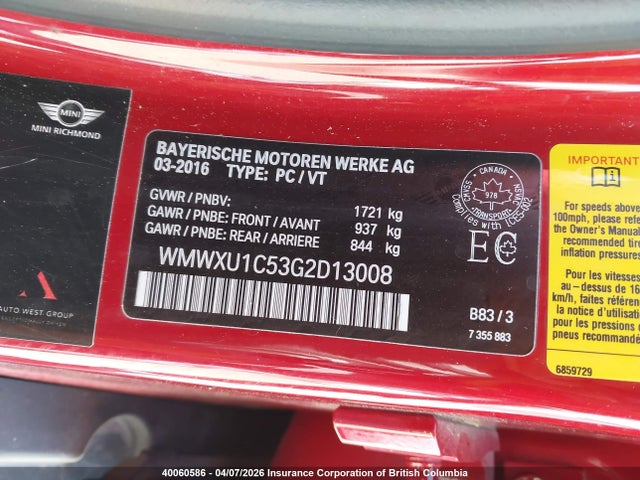 Mini Cooper 2016 WMWXU1C53G2D13008 Image 9