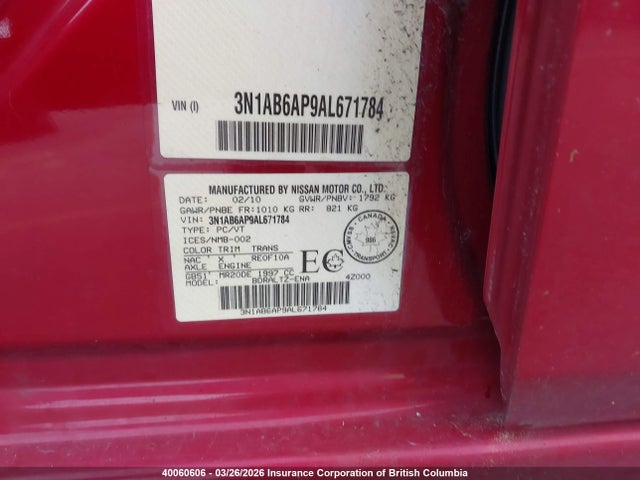 Продажа на аукционе авто 2010 Nissan Sentra 2.0/2.0s/sr/2.0sl, vin: 3N1AB6AP9AL671784, номер лота: 40060606