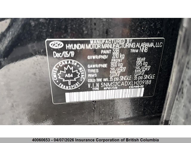 5NMS2CADXLH209188 Hyundai Santa Fe Se