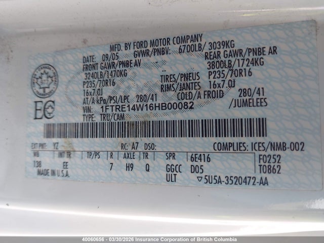Aukcja sprzedaży 2006 Ford Ford E150, vin: 1FTRE14W16HB00082, numer aukcji: 40060656