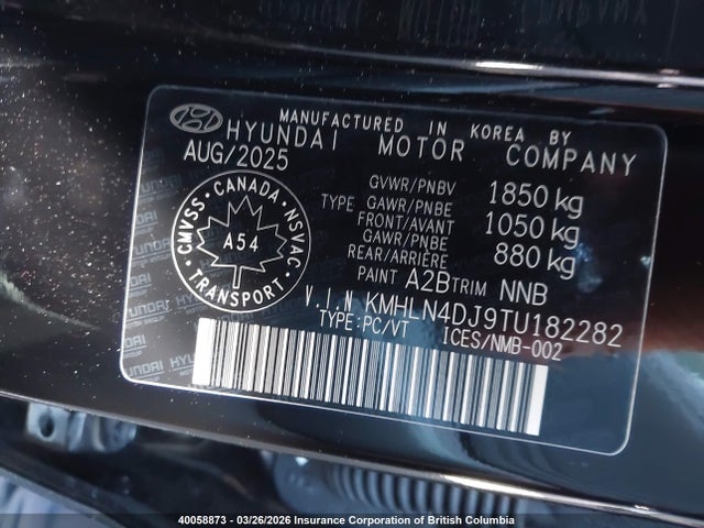 KMHLN4DJ9TU182282 Hyundai Elantra Luxury Hybrid