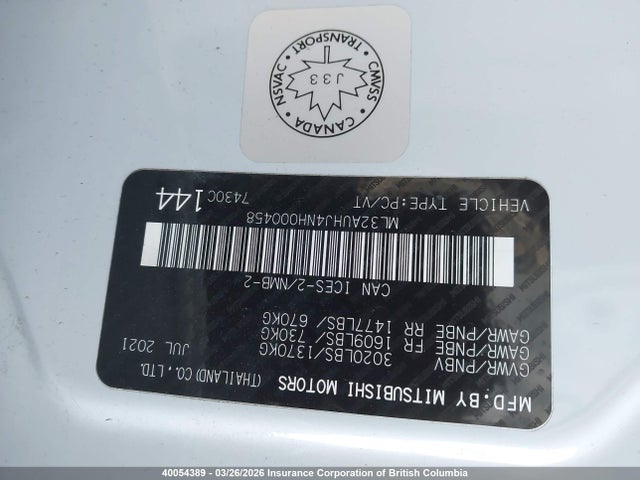 ML32AUHJ4NH000458 Mitsubishi Mirage Es/le