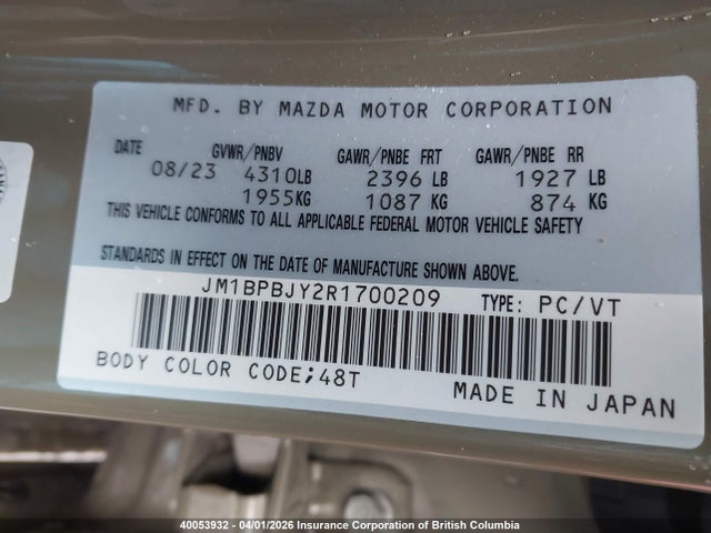 JM1BPBJY2R1700209 Mazda 3 Rss Sv