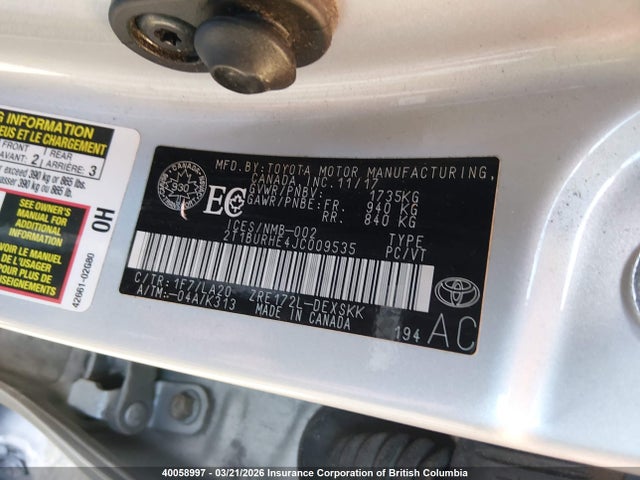 2T1BURHE4JC009535 Toyota Corolla L/le/xle/se/xse