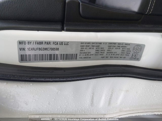 1C4RJFBG3MC700598 Jeep Grand Cherokee Limited