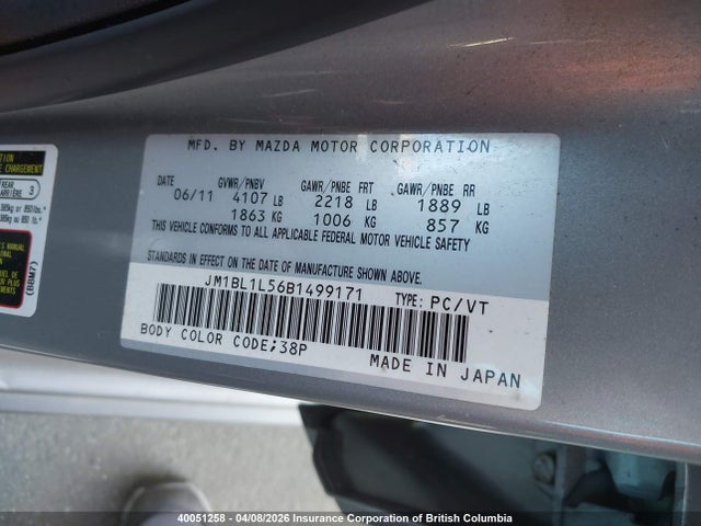 Aukcja sprzedaży 2011 Mazda 3 S, vin: JM1BL1L56B1499171, numer aukcji: 40051258