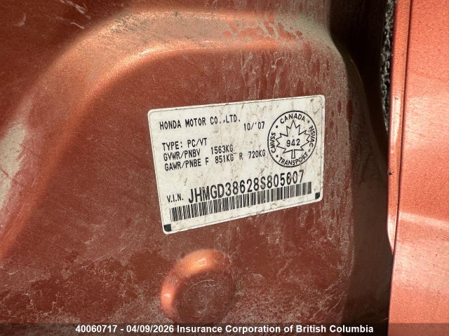 Продаж на аукціоні авто 2008 Honda Fit, vin: JHMGD38628S805607, номер лоту: 40060717
