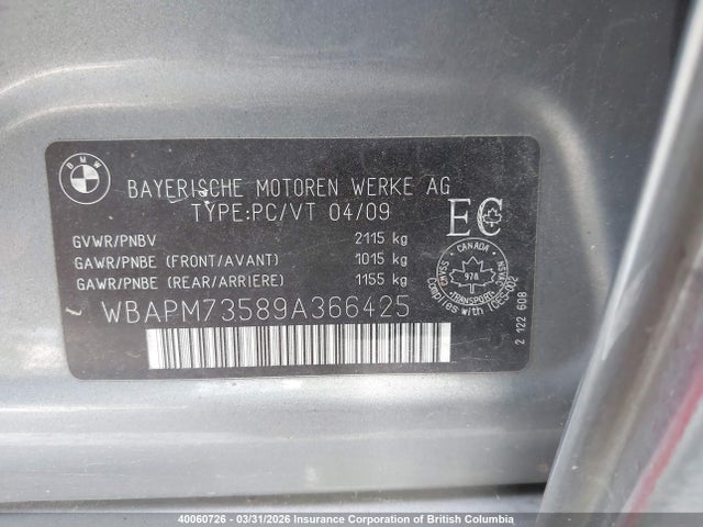 40060726 :رقم المزاد ، WBAPM73589A366425 vin ، 2009 Bmw 3-series مزاد بيع