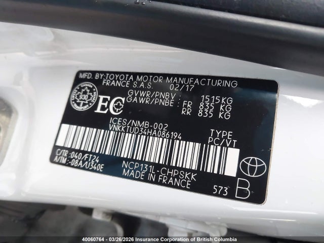 VNKKTUD34HA086194 Toyota Yaris