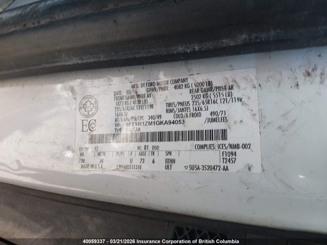1FTYR1ZM1GKA94053 Ford Transit-250