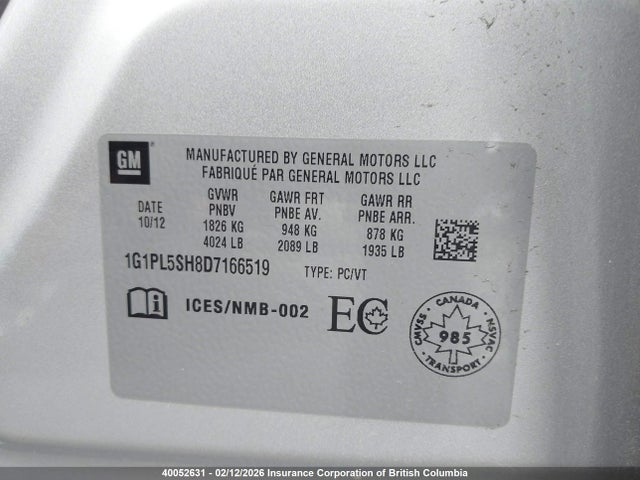 Продажа на аукционе авто 2013 Chevrolet Cruze Ls, vin: 1G1PL5SH8D7166519, номер лота: 40052631