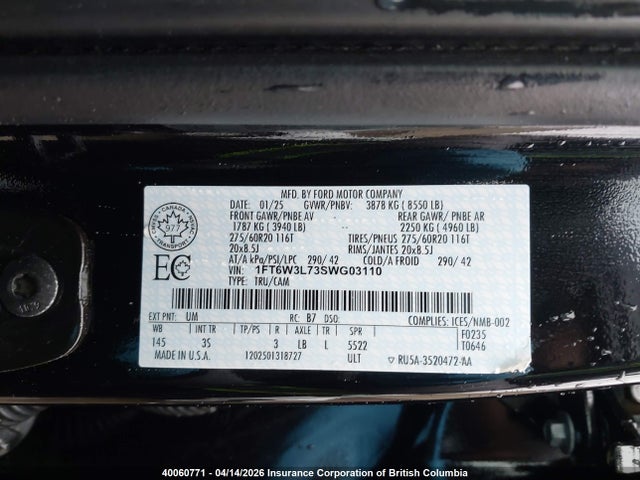1FT6W3L73SWG03110 Ford F150