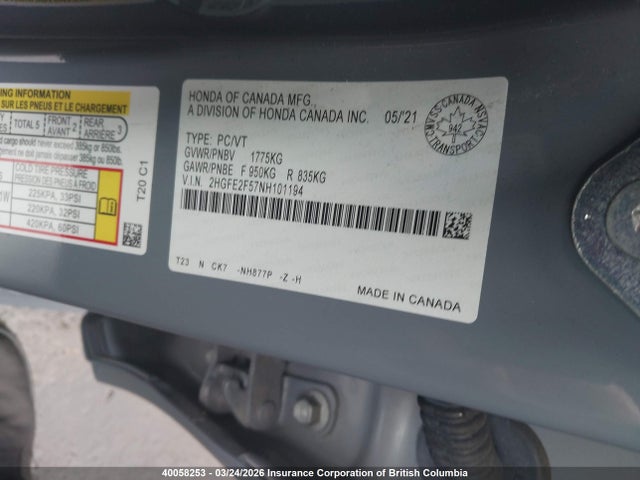 Продаж на аукціоні авто 2022 Honda Civic Sport, vin: 2HGFE2F57NH101194, номер лоту: 40058253