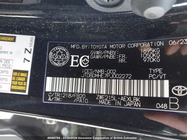 2023 Toyota Corolla Le/se/night Shade მანქანა იყიდება აუქციონზე, vin: JTDBDMHE7PJ002272, აუქციონის ნომერი: 40060784
