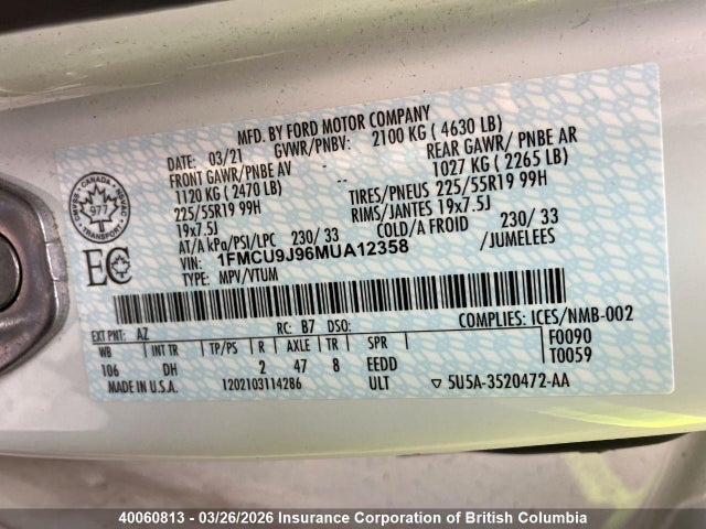 Ford Escape Titanium 2021 1FMCU9J96MUA12358 Image 6