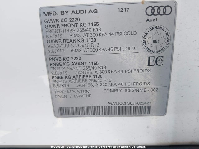 WA1JCCFS6JR022422 Audi Q3