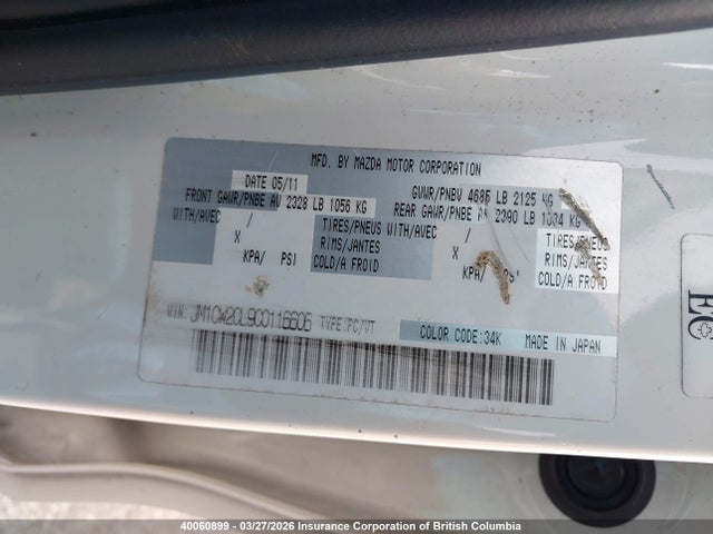 Aukcja sprzedaży 2012 Mazda 5, vin: JM1CW2CL9C0116606, numer aukcji: 40060899