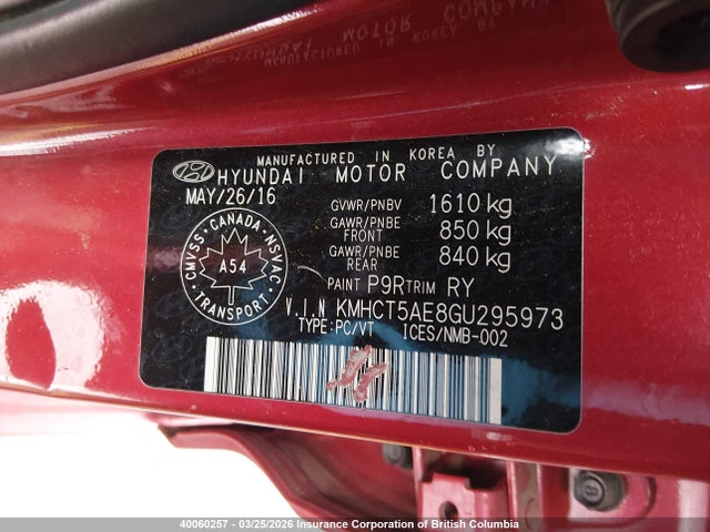 KMHCT5AE8GU295973 Hyundai ACCENT SE