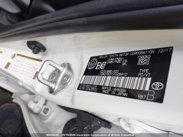 40059020 :رقم المزاد ، JTDKDTB37J1608910 vin ، 2018 Toyota Prius C مزاد بيع