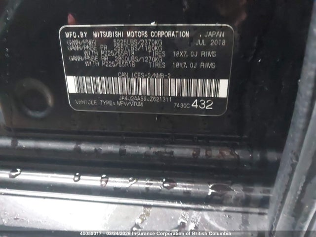 JA4J24A59JZ621311 Mitsubishi Outlander Se/gt