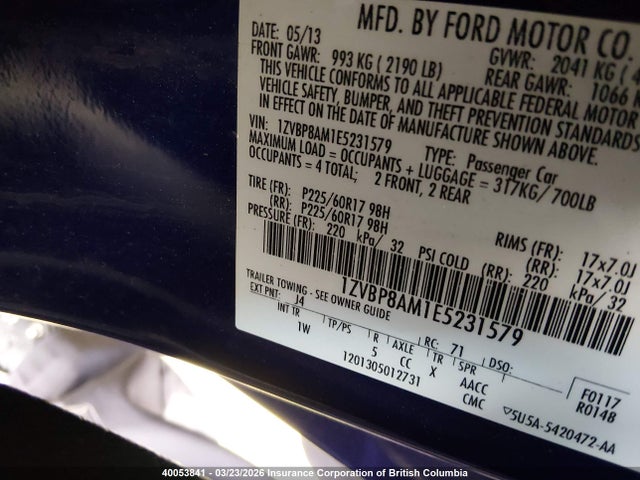 Aukcja sprzedaży 2014 Ford Mustang V6, vin: 1ZVBP8AM1E5231579, numer aukcji: 40053841